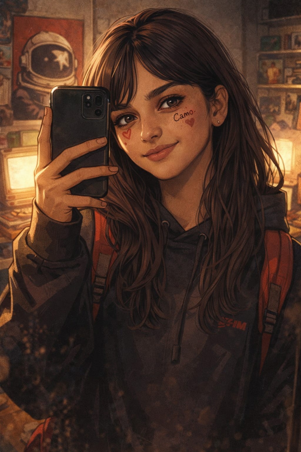 mirror selfie in a cozy retro