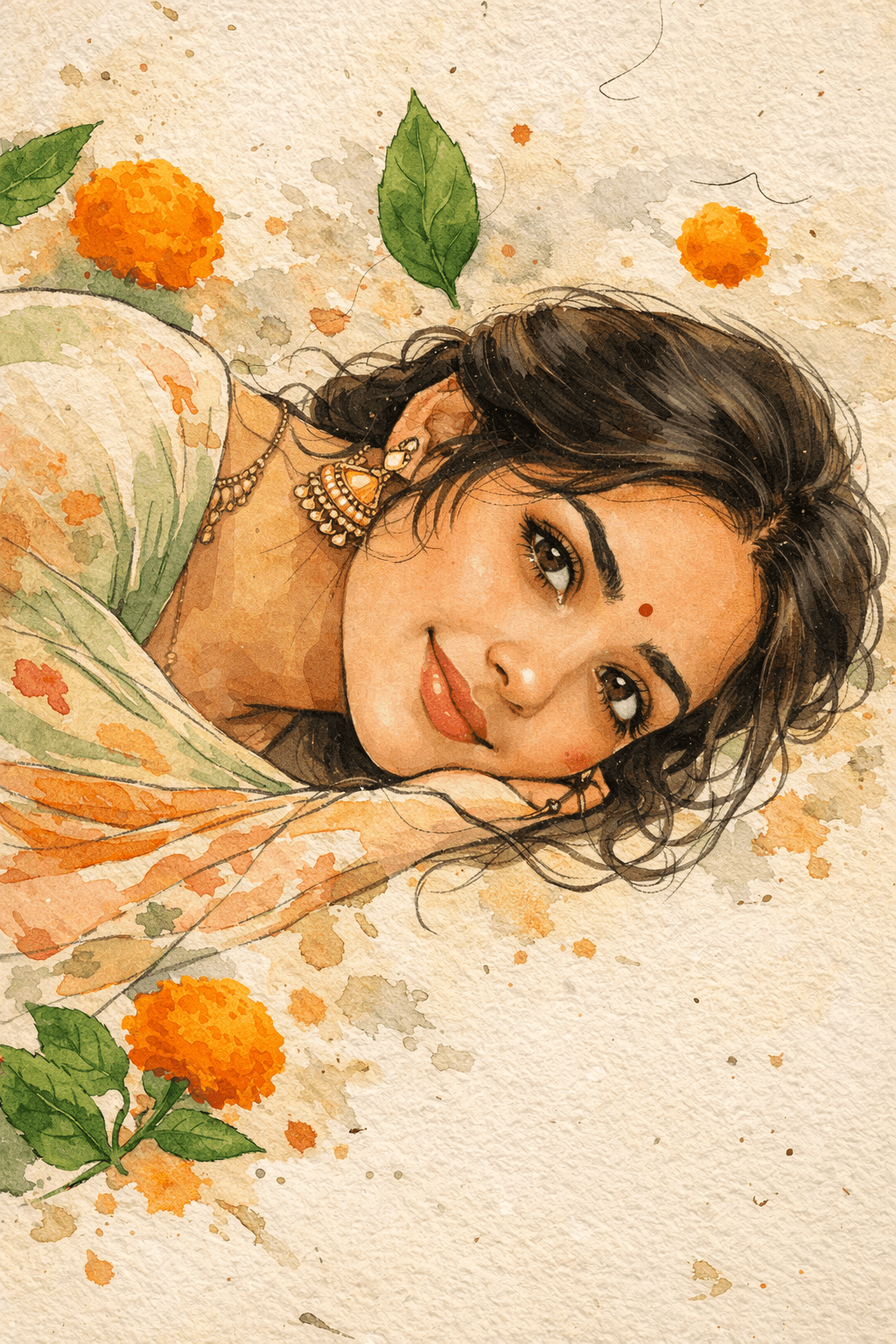 Elegant portrait with marigold