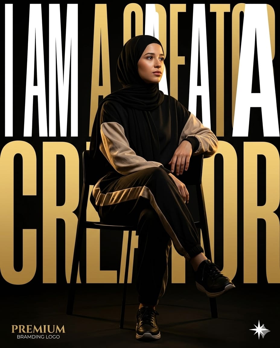 Young woman in black hijab and oversized streetwear outfit