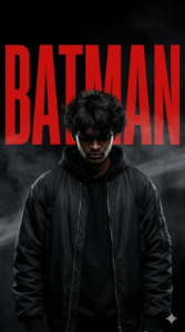Dark cinematic movie poster featuring a mysterious vigilante wearing a black bomber jacket and hoodie with dramatic shadows and atmospheric smoke.