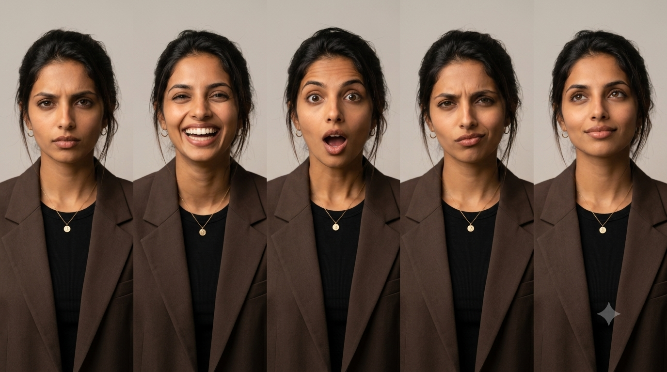 Ai prompt for 5 facial expressions prompt