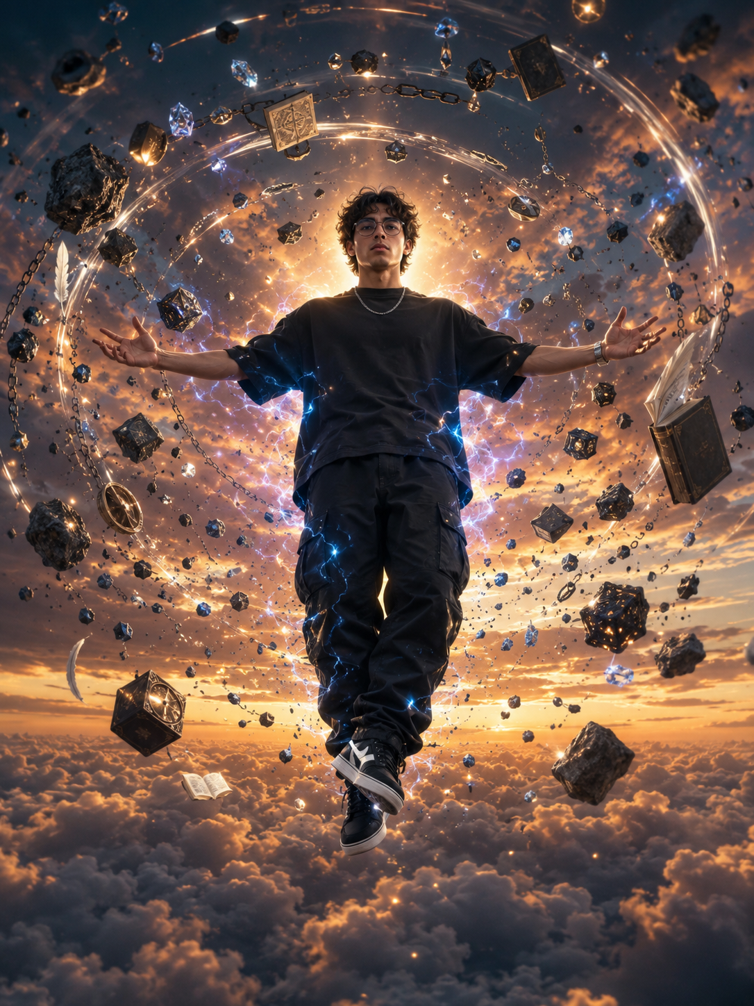 AI prompt for young man levitating prompt
