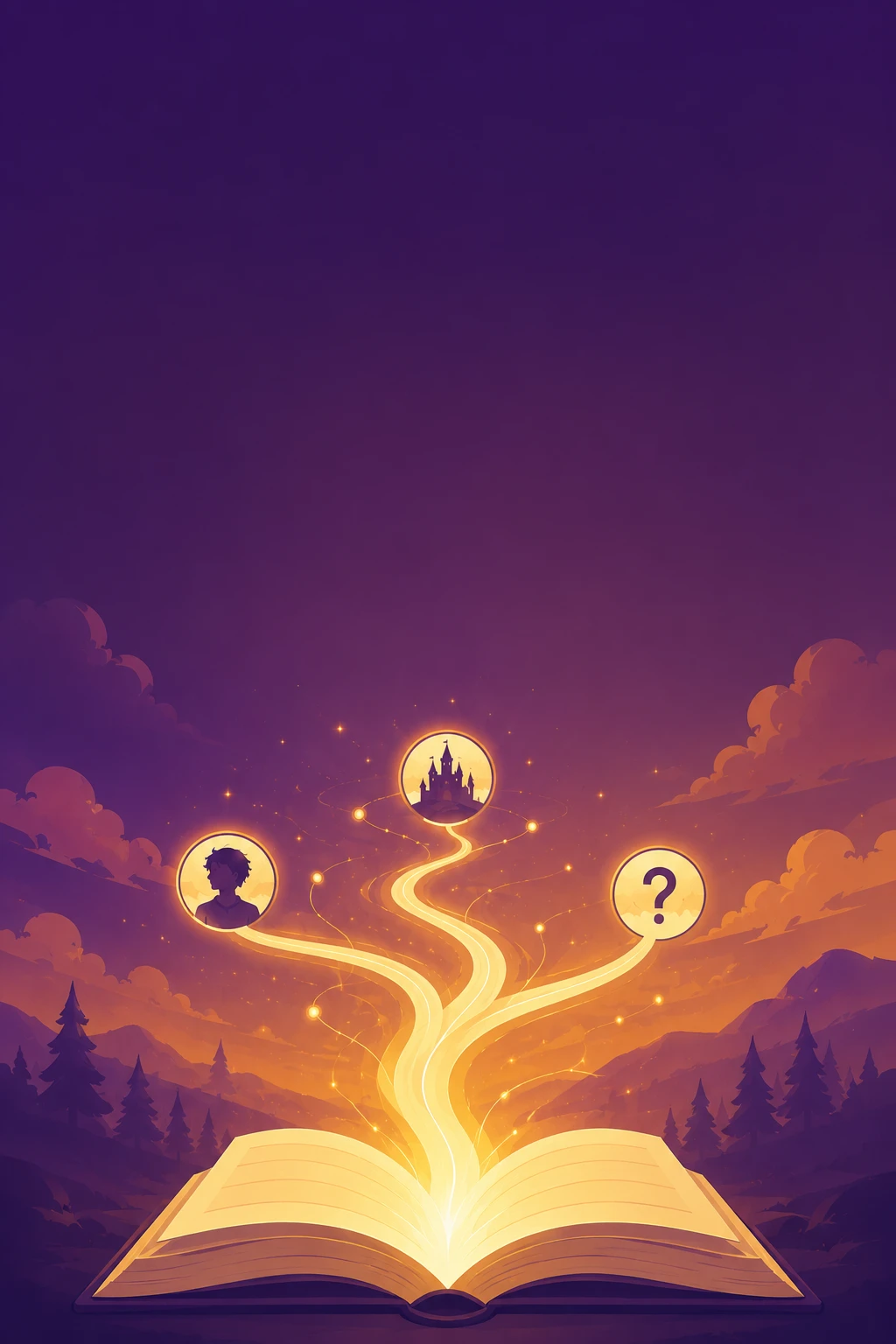 a branching story path illustration representing an AI generated visual novel with character choices