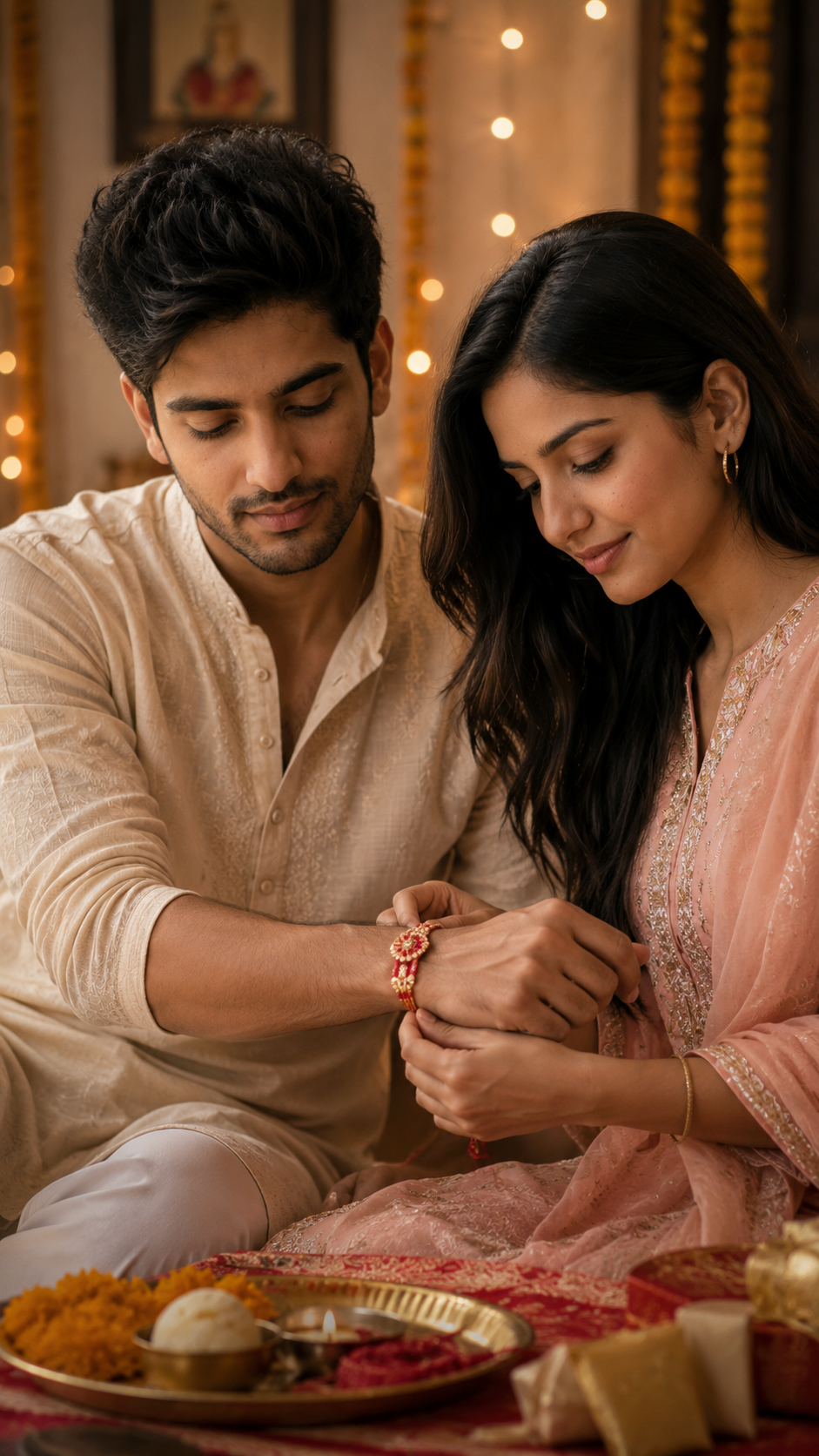 Raksha Bandhan AI photo of brother and sister celebrating Rakhi
