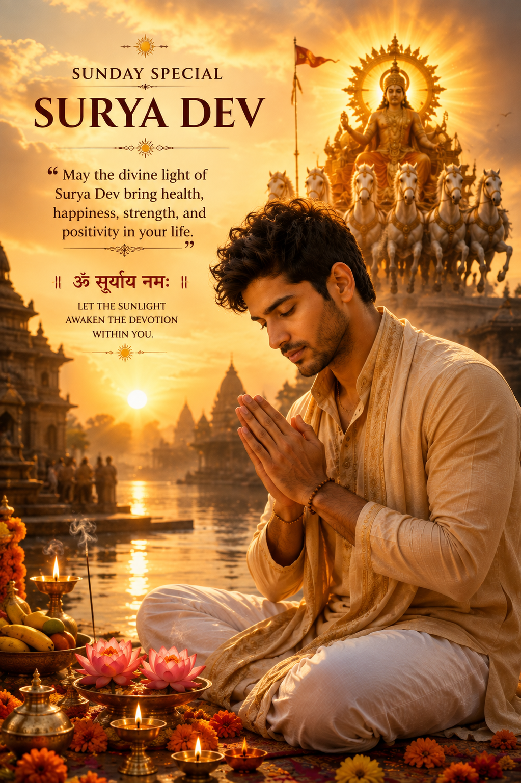 Surya Dev AI image prompt for Sunday devotional photo