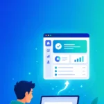 person typing a plain English app description into an AI tool that builds it into a working app