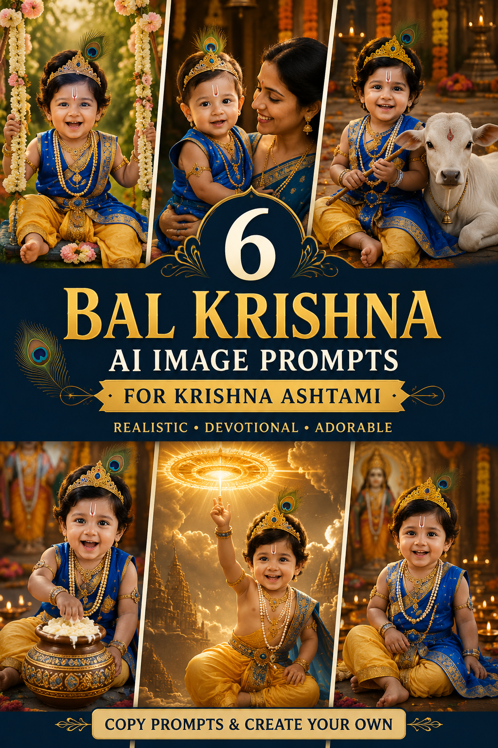 Bal Krishna in a decorated Krishna temple AI image